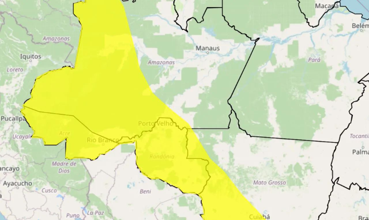o mapa mostra as áreas em alerta para chuva intensa